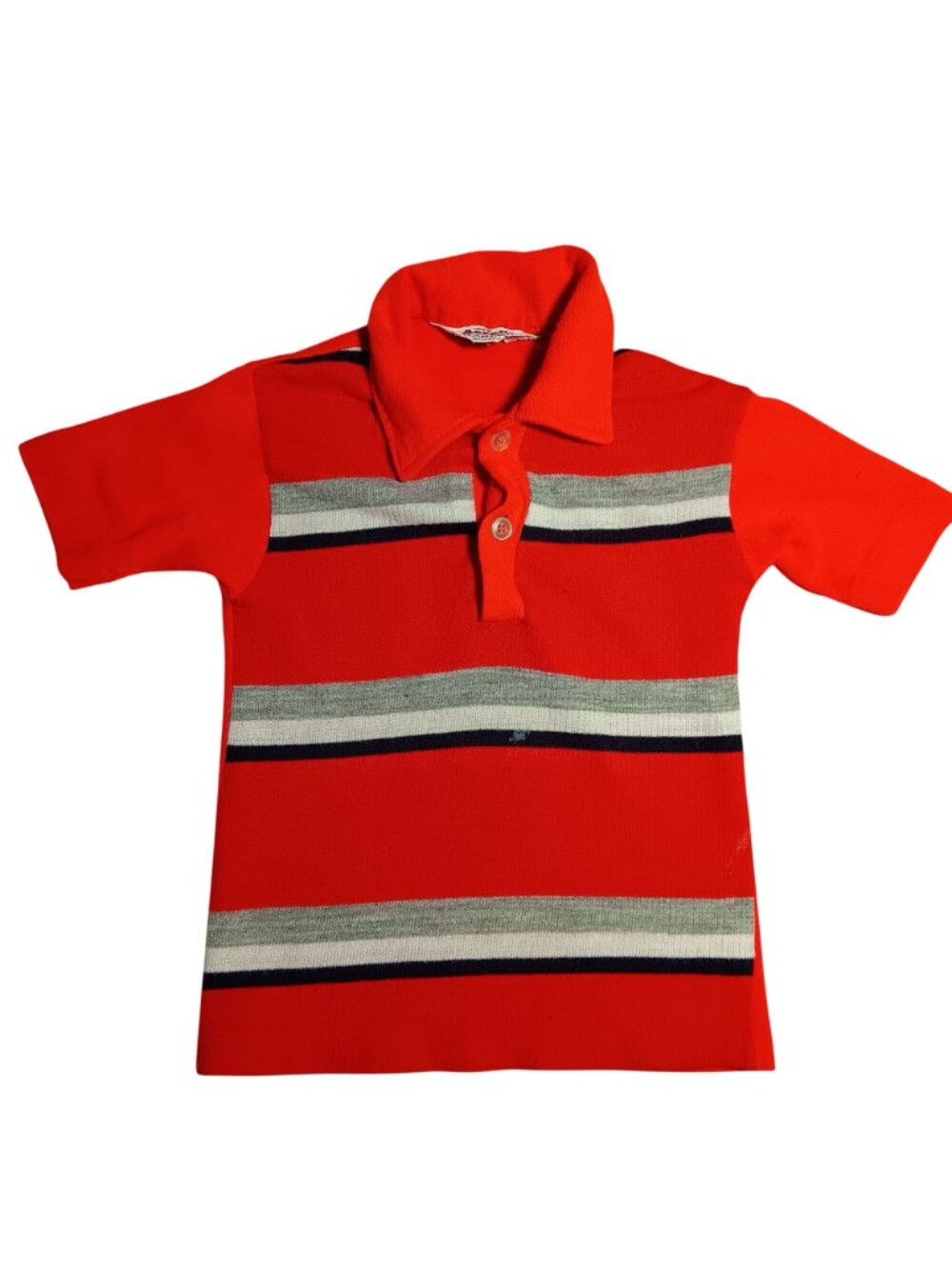 Vintage 1970's Boys Polo Shirt 2t True Vtg 70s CAMPUS RED/Gray Stripe  USA